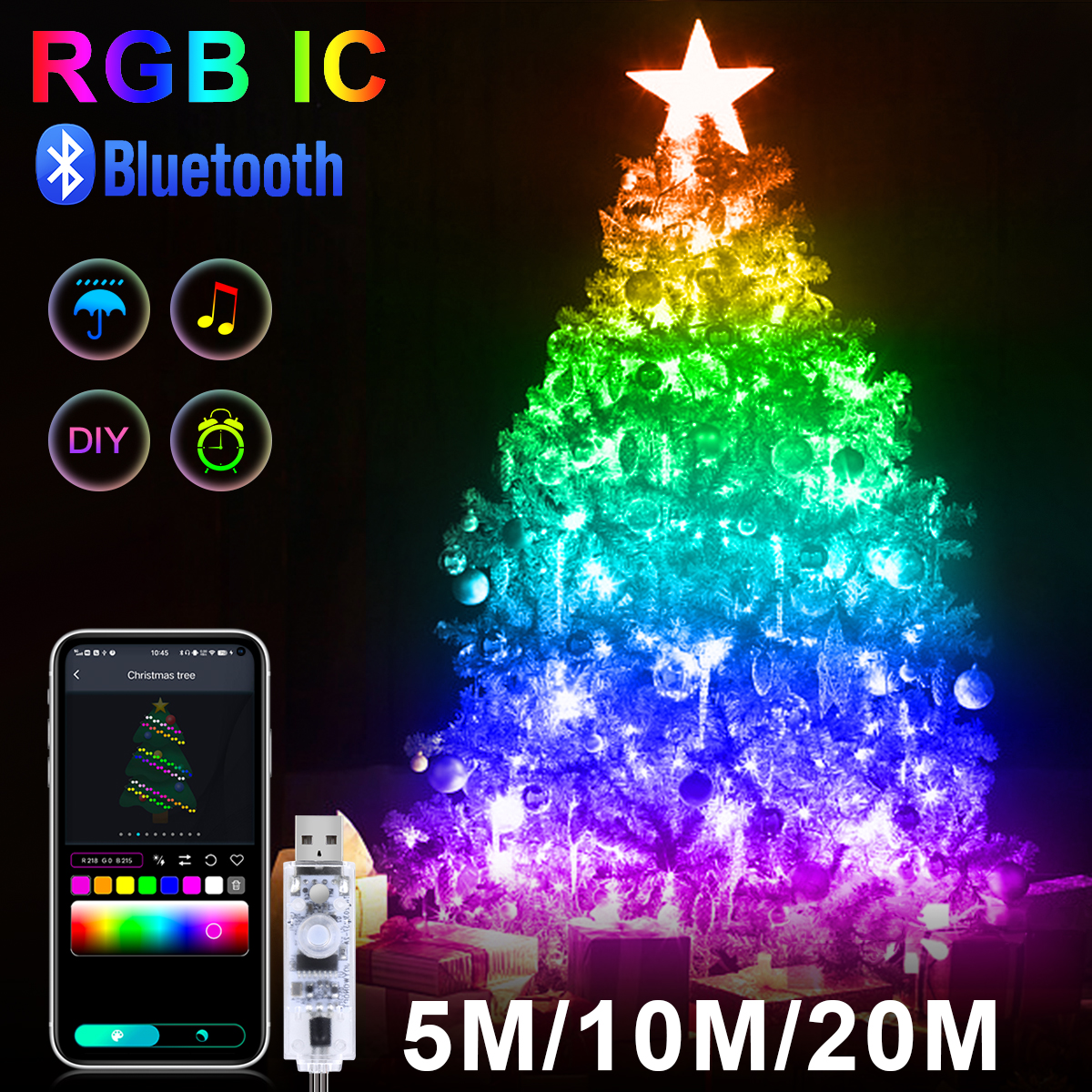 Smart USB Bluetooth WS2812B RG - огляд і ціна Smart Garden Festoon Lights