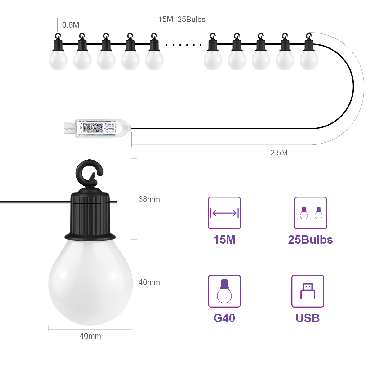 Smart G40 LED Bulb String Ligh - огляд і ціна Smart Garden Festoon Lights