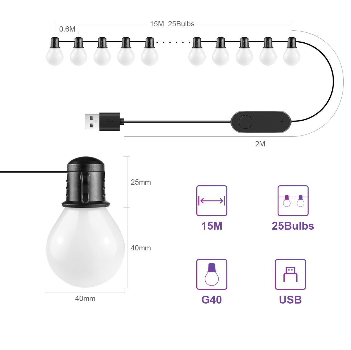 Tuya Smart WIFI G40 LED Bulb S - огляд і ціна Smart Garden Festoon Lights